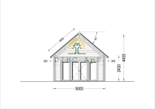 Bjælkehytte med hems AGATA 39 m² (44 mm + træbeklædning)