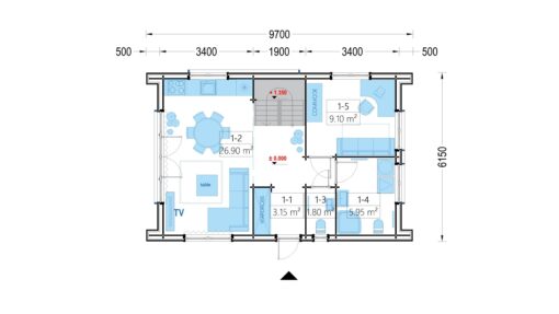 Sommerhus med hems ASTRID 120 m² (44 mm + træbeklædning)