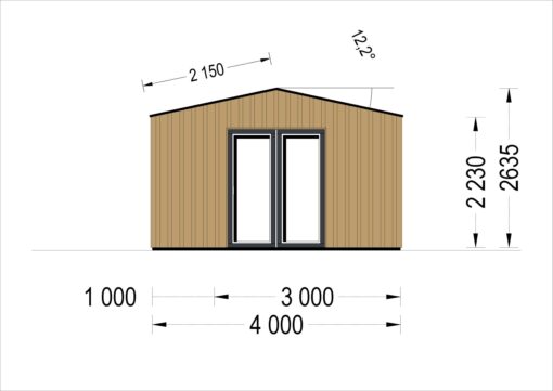 Havehuse TINA 20 m², 7×4 m (34 mm + træbeklædning)