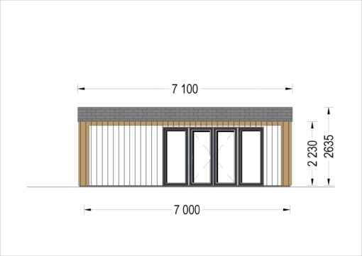 Havehuse TINA 20 m², 7×4 m (34 mm + træbeklædning)