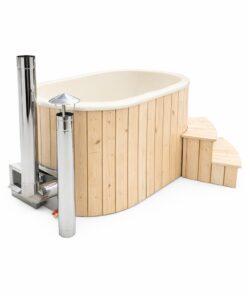 Glasfiber Ofuro vildmarksbad 120 × 190 cm med integreret brændeovn