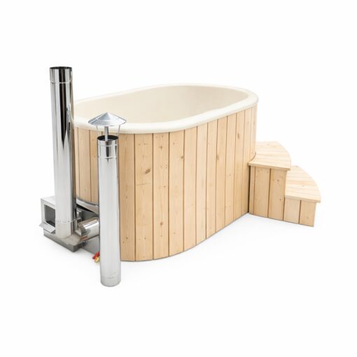 Glasfiber Ofuro vildmarksbad 120 × 190 cm med integreret brændeovn