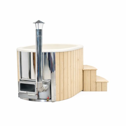 Glasfiber Ofuro vildmarksbad 120 × 190 cm med integreret brændeovn