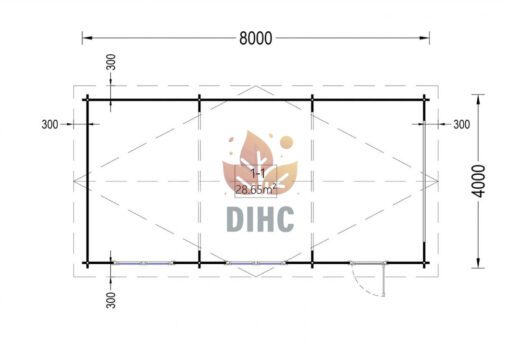 Garage til Campingvogn (44 mm), 4×8 m, 32 m²