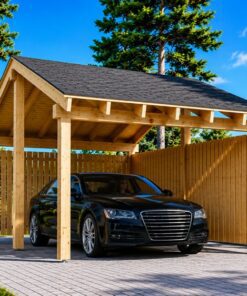 Træcarport med L-formet væg LUNA (3,2 x 6 m)