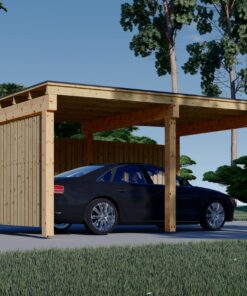 Træcarport LUNA F med L-formet væg, 3.2 x 6 m