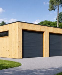 Dobbeltgarage med Skur SILVIA DUO F PLUS 48 m² (8 x 6 m), 34 mm + Træbeklædning