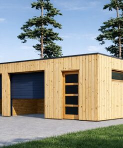 Dobbeltgarage med Skur SILVIA DUO F PLUS 48 m² (8 x 6 m), 34 mm + Træbeklædning