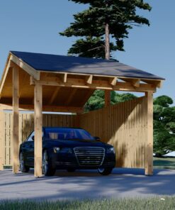 Carport i træ med L-formet væg LUNA, 3,2 x 6 m