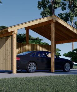 Carport i træ med L-formet væg LUNA, 3,2 x 6 m