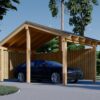 Carport i træ med L-formet væg LUNA, 3,2 x 6 m