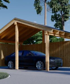 Carport i træ med L-formet væg LUNA, 3,2 x 6 m