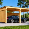 Træcarport LUNA F med L-formet væg, 3.2 x 6 m