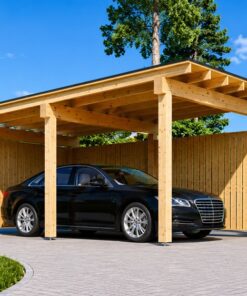 Træcarport LUNA F med L-formet væg, 3.2 x 6 m