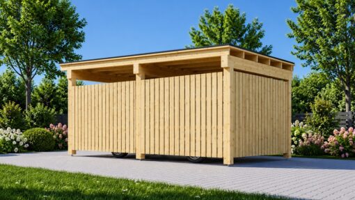Træcarport LUNA F med L-formet væg, 3.2 x 6 m
