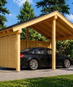 Træcarport med L-formet væg LUNA (3,2 x 6 m)
