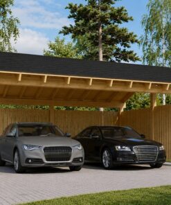 LUNA DUO F – 6×6 m carport med L-Væg (2 Biler)