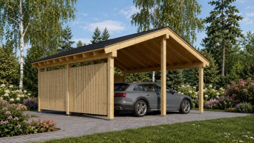 LUNA DUO F – 6×6 m carport med L-Væg (2 Biler)