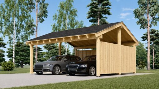LUNA DUO F – 6×6 m carport med L-Væg (2 Biler)