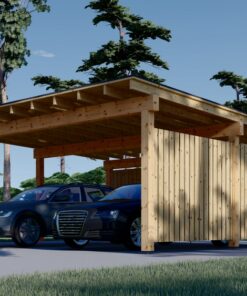 LUNA DUO F – 6×6 m Træcarport med L-Væg (2 Biler)