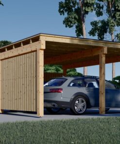 LUNA DUO F – 6×6 m Træcarport med L-Væg (2 Biler)