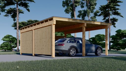 LUNA DUO F – 6×6 m Træcarport med L-Væg (2 Biler)