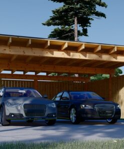 LUNA DUO F – 6×6 m Træcarport med L-Væg (2 Biler)