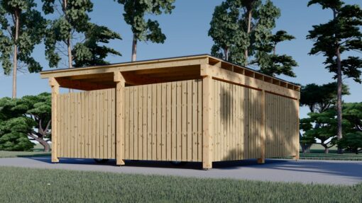 LUNA DUO F – 6×6 m Træcarport med L-Væg (2 Biler)