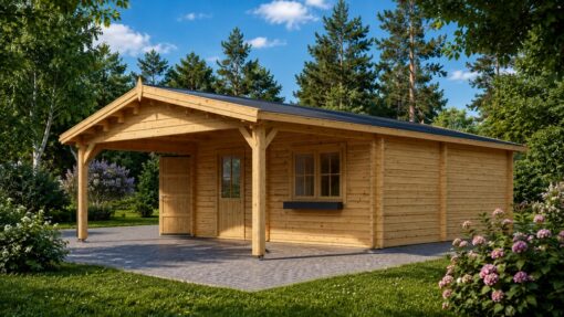 Dobbelt Garage (44 mm) 6x6 m + Enkelt Carport 3x6 m